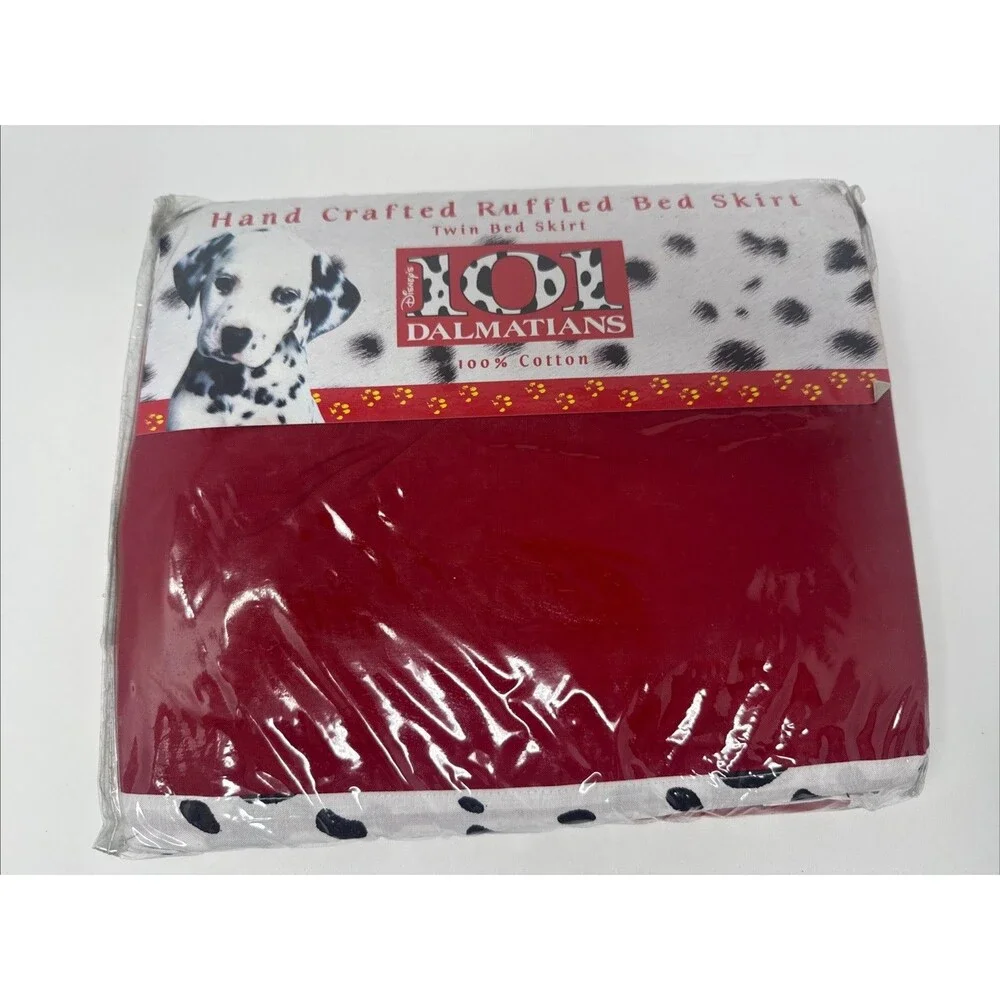 Vintage Disney 101 Dalmatians Dog Kids Twin Bed Skirt Ruffle black white red NEW